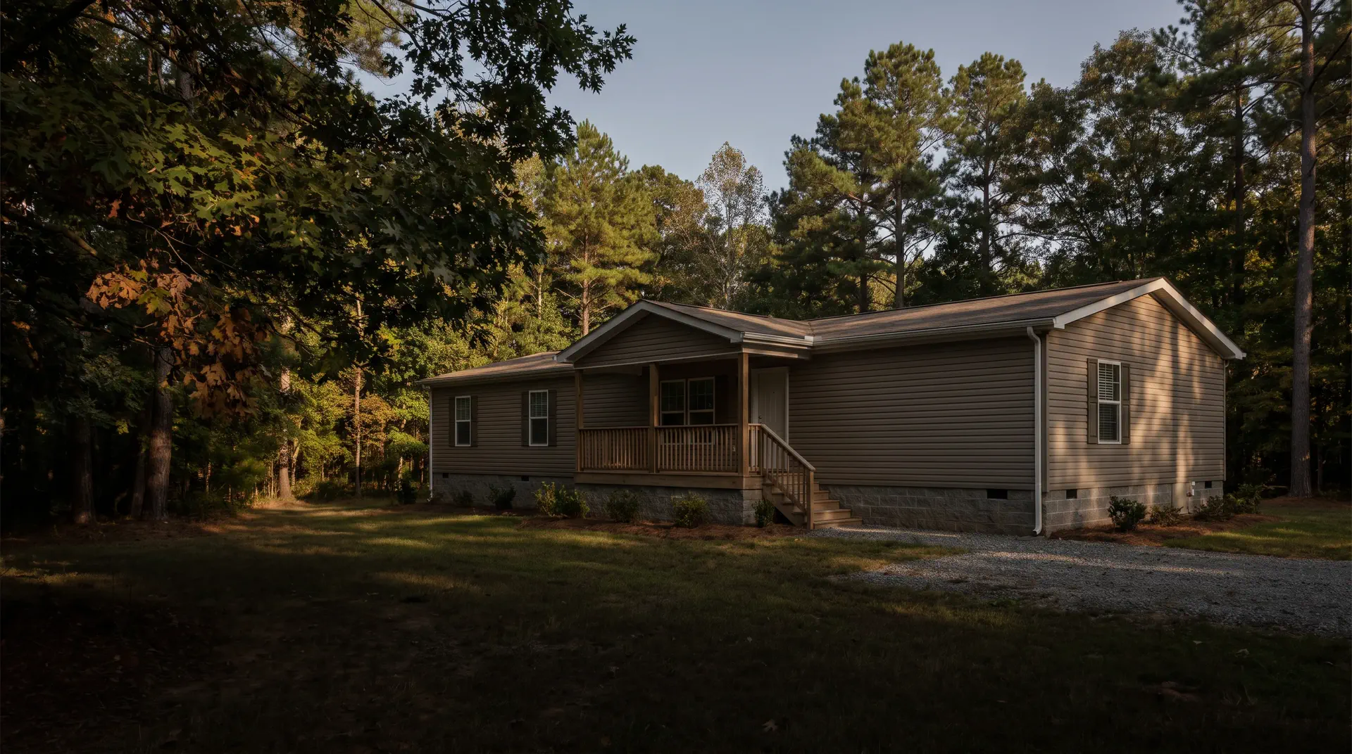 A welcoming manufactured home on a wooded North Carolina lot